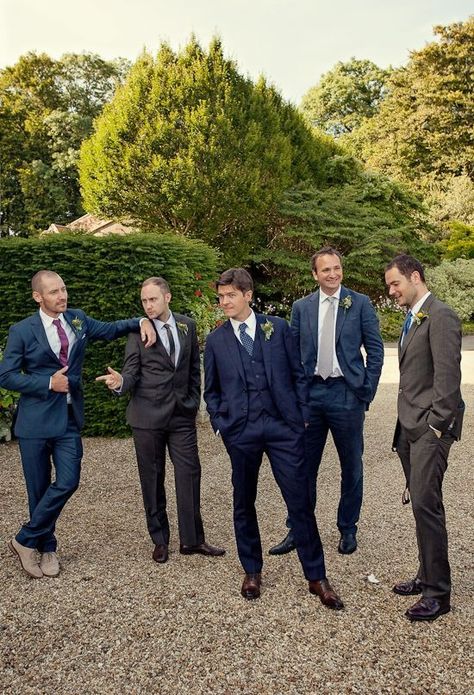 Did the groomsmens’ suits all match? | Weddings, Wedding Attire | Wedding Forums | WeddingWire Unique Groomsmen Attire, Brothers Outfits, Mismatched Groomsmen, Gray Groomsmen, Groom Suit Navy, Navy Groomsmen, Nice Suits, Groomsmen Photo, Navy Groom