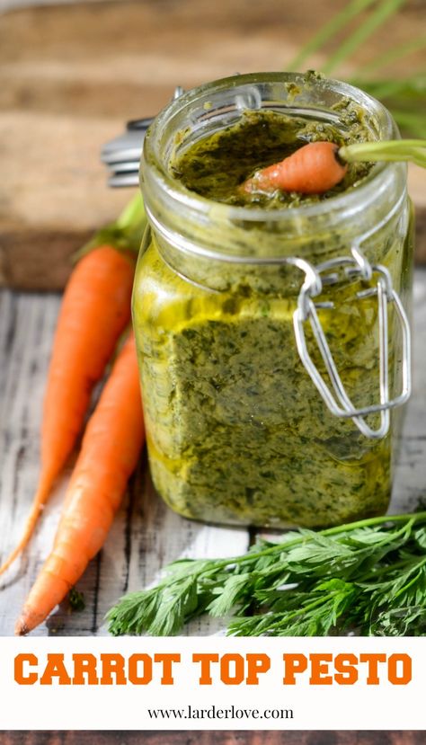 Recipe Using Carrots, Carrot Top Pesto, Make Pesto, Allotment Ideas, Low Carb Sauces, Carrot Top, How To Make Pesto, Carrot Recipes, Pesto Recipe