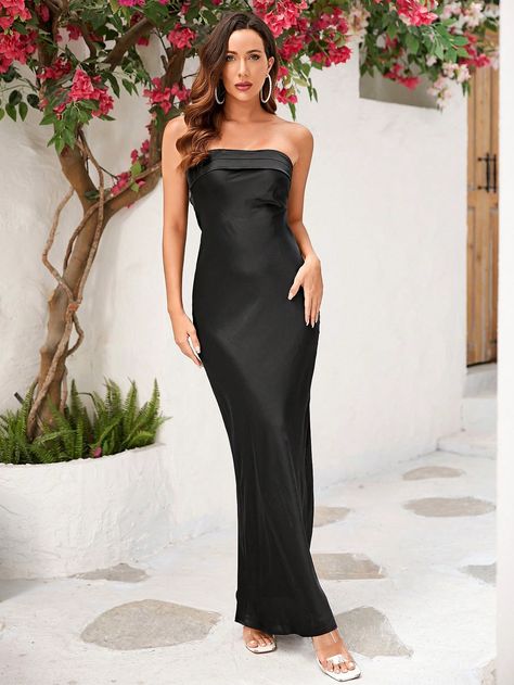 LOVE&LEMONADE Solid Draped Cut Out Backless Tube DressI discovered amazing products on SHEIN.com, come check them out! Women Cocktail Dresses, Strapless Midi Dress, Womens Cocktail Dresses, Dinner Dress, Mid Dresses, Tube Dress, Glamorous Evening Gowns, Flowing Maxi Dress, Cocktail Dresses