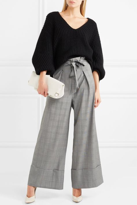 Wide Leg Plaid Pants Outfit, Plaid Pants Outfit Casual, Wide Leg Plaid Pants, Plaid Pants Outfit, Alexander Wang Sweater, Pants Outfit Casual, Plaid Outfits, Fashion Wishlist, Plaid Pants