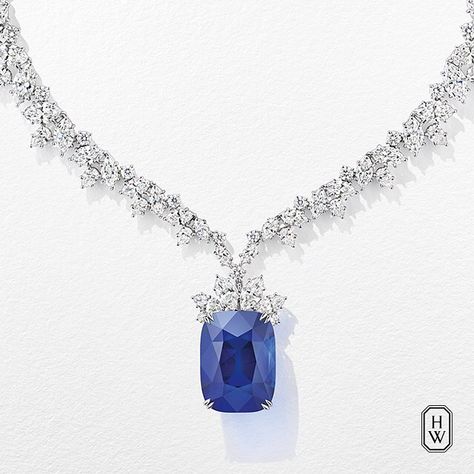 Harry Winston. More than 120 diamonds meet a 68.79-carat sapphire to create the ultimate in fine jewelry. A necklace of uncompromised distinction. #HighJewelry Harry Winston Necklace, Harry Winston Diamond, Platinum Diamond Engagement Rings, Harry Winston, Cushion Cut Diamonds, Rare Gemstones, Engagement Ring Cuts, Sapphire Necklace, Fine Jewelry Designers