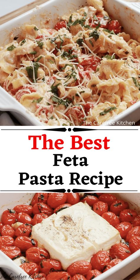 Feta Cheese Baked Pasta, Feta Cheese Uses, Cream Cheese Tomato Pasta Bake, Feta Cheese Pasta, Pasta With Feta Cheese, Baked Feta Cheese, Pasta With Feta, Oven Roasted Cherry Tomatoes, Tiktok Pasta