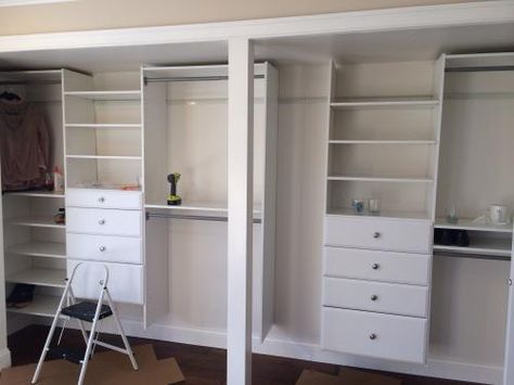 Home Depot Walk In Closet, Drayton House, Home Depot Closet System, Martha Stewart Closet, Walking Closet Ideas, Home Depot Closet, Wide Closet, Diy Closet System, Closet Organization Bins