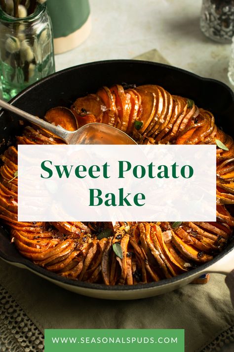 Set in a stylish ring pattern, this vegan Sweet Potato Bake is simple to make, eye-catching and tastes as good as it looks. Tap to find out the six ingredients you need for this delicious sweet potato recipe. Sweet Potato Bake Recipe, Creamy Potato Bake, Potato Bake Recipe, Sweet Potato Bake, Sweet Potato Dishes, Sweet Potato Recipes Baked, Sweet Potato Recipe, Healthy Potatoes, Vegetarian Nutrition