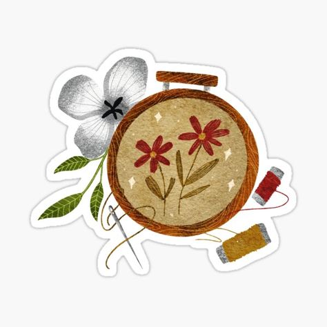 Vintage emdroidery Sticker White Flowers Illustration, Cafe Story, Sewing Planner, Embroidery Stickers, Work Stickers, Lover Sticker, Stickers Journal, Esoteric Art, Flowers Illustration