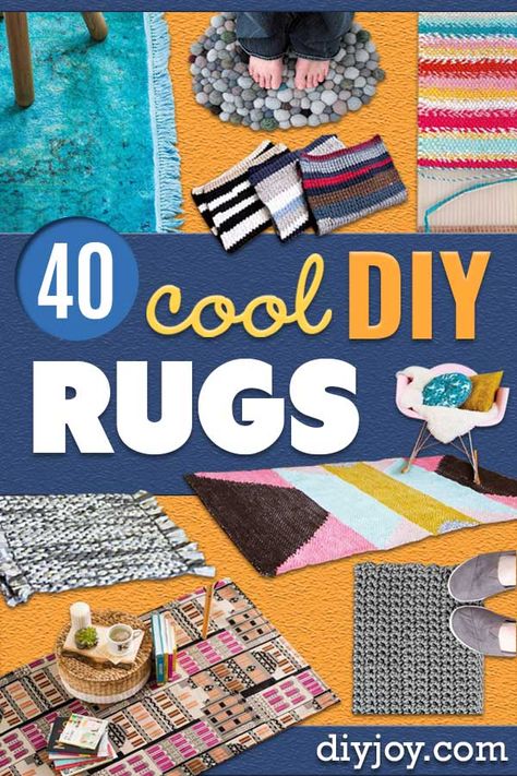 DIY Rugs - Ideas for An Easy Handmade Rug for Living Room, Bedroom, Kitchen Mat and Cheap Area Rugs You Can Make - Stencil Art Tutorial, Painting Tips, Fabric, Yarn, Old Denim Jeans, Rope, Tshirt, Pom Pom, Fur, Crochet, Woven and Outdoor Projects - Large and Small Carpet Diy Round Rug, Rug Diy Handmade, Diy Runner Rug, Diy Rugs Easy Large Living Room, Yarn Rug Diy, Diy Pompom Rug, Diy Rugs Easy Large, Throw Carpets, Diy Area Rug