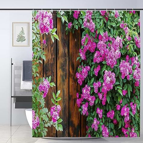 Fence Flowers, Flowers Bathroom, Farmhouse Shower Curtain, Long Bath, Lilac Tree, Pink Amazon, Wet Room, Forest View, Bathroom Outdoor