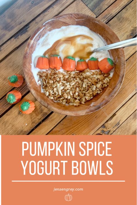 Pumpkin Spice Yogurt Bowl | Grey Skies & Rainbow Highs Pumpkin Yogurt, Pumpkin Spice Granola, Making Yogurt, Easy Holiday Desserts, Yogurt And Granola, Holiday Dessert Recipes, Halloween Baking, Yogurt Bowl, Basic Witch