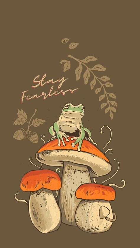 Mushrooms And Frogs Aesthetic, Mantar Wallpaper, Frog And Mushroom Wallpaper, Mushroom Frog Wallpaper, Frog Wallpaper Aesthetic, Frogs And Mushrooms, Wallpaper Mushroom, Frog On Mushroom, Mushrooms Wallpaper