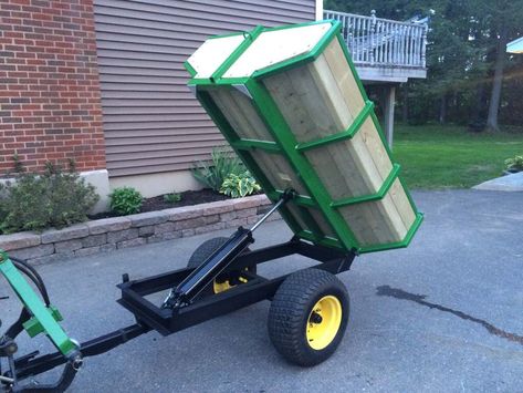 Hydraulic dump carts | My Tractor Forum Diy Tractor Implements, Diy Dump Trailer, Lawn Tractor Trailer, Atv Dump Trailer, John Deere Tractors Pictures, Compact Tractor Attachments, Welding Trailer, Snowmobile Trailers, Garden Tractor Attachments