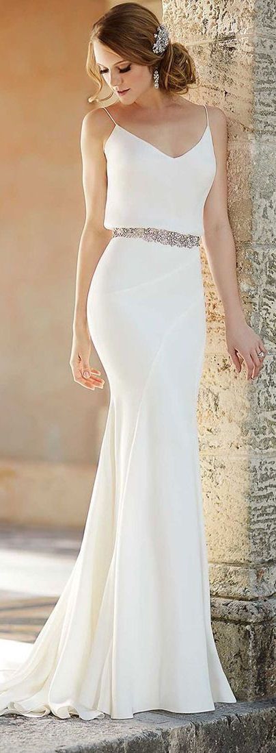 Elegant Slimming Wedding Gown #dream #wedding #inspiration Bodycon Prom Dresses, White Beaded Dress, Simple White Dress, Bridal Ideas, White Evening Dress, Simple Prom Dress, White Prom Dress, Elegant Wedding Dress, Wedding Dress Inspiration