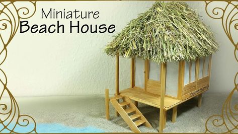 Miniature Beach House, Homemade Dollhouse, Bed Tutorial, Stick House, Dolls Miniature, Miniature Bed, Chair Hammock, Fabric Doll House, Dollhouse Tutorials