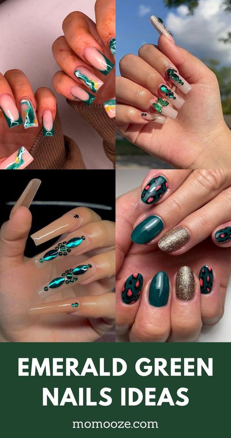 Emerald Green Nails Designs Gold Nail Designs, Green Nail Designs, Green Nail Polish, Gold Nails, Green Nails, Emerald Green, One Color, Shades Of Green, Green And Gold