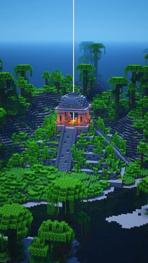 Minecraft Jungle Base Ideas, Jungle Build Minecraft, Things To Build In Minecraft Jungle, Minecraft Jungle Temple Base, Jungle Base Minecraft, Minecraft Base Ideas Underground, Mangrove Swamp Builds Minecraft, Minecraft Beacon Ideas, End City Minecraft