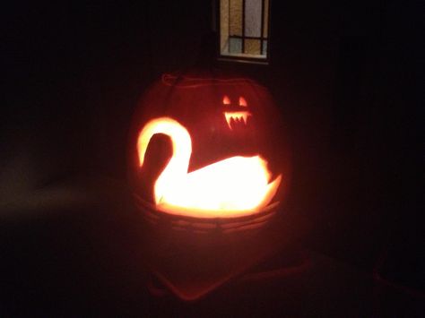 We came second in the pumpkin carving contest with this effort Swan Pumpkin Carving, Swan Pumpkin, Pumpkin Carving Contest, White Swan, Pumpkin Carving, Carving, Halloween, White