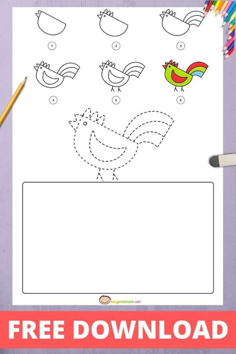 Teach Kids How to Draw a Rooster Drawings step by step for kids #drawingsstepbystepforkids Drawing ideas #drawingideas Drawing ideas for kids #drawingideasforkids 3.459 Rooster Crafts For Kids, Christmas Drawings For Kids, Rooster Craft, Lion Drawing, Easy Drawings For Beginners, Easy Cartoon Drawings, Disney Princess Drawings, Easy Drawings For Kids, Kindergarten Art