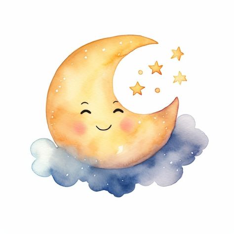 Linda luna kawaii sobre fondo blanco | Premium Photo #Freepik #photo #luna #sueno #clipart #luna Moon Clipart, Happy Painting, Paper Doll House, Iphone Wallpaper Kawaii, Happy Paintings, Baby Diy, Premium Photo, Diy Baby Stuff, Paper Dolls