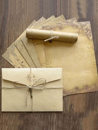 1set Vintage Envelope & Letter Paper | SHEIN USA String Letters, Vintage Writing Paper, Candy Pictures, Envelope Letter, Vintage Envelope, Vintage Writing, Envelope Lettering, Letter Writing Paper, Mini Craft