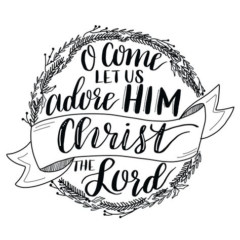 Hand Lettered Christmas Hymn Tutorial & Printable Christmas Scripture, Hand Lettered Christmas, Come Let Us Adore Him, Christmas Calligraphy, Christmas Time Is Here, Christmas Drawing, Christmas Lettering, Brush Lettering, Christmas Quotes