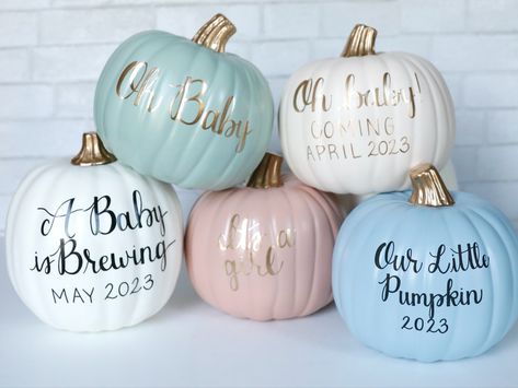 Gender Reveal Pumpkin, Fall Gender Reveal Party, Pumpkin Gender Reveal, Halloween Gender Reveal, Baby Gender Reveal Party Decorations, Gender Reveal Party Theme, Gender Reveal Themes, Baby Reveal Party, Gender Reveal Party Decorations