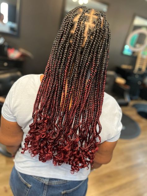 Braids With Flexi Rod Curls, Knotless Braids Ombre, Medium Island Twist, Braids With Curls At The End, Braids With Red, Flexi Rod Curls, Braids Ombre, Curled Ends, Red Curls