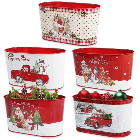 PRICES MAY VARY. 🎄Christmas Theme Buckets: These small oval buckets and pails are printed with different Christmas themed patterns, such as elk, Santa, snowman and trucks. The Christmas ornament set adds a cheerful atmosphere to your home! 🎄Great Quality Value Set: Made of superior galvanized iron, Putuo Decor galvanized buckets feature good durability, lightweight, eco-friendly and rustproof. √Note: The flower pots are not watertight. 🎄Many Uses of Ice Bucket: Use the small buckets for party Metal Buckets, Christmas Decorations Centerpiece, Table Centerpieces For Home, Galvanized Buckets, Train Ornament, Christmas Pots, Beverage Tub, Small Buckets, Galvanized Iron