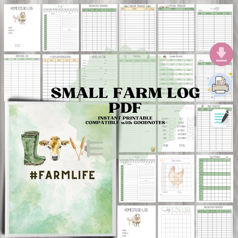 Small Farm Tracker - Milk Tracker - Egg Tracker - Incubation Records Flock and Herd Details  * 20 Pages To Print Out and Use OVER and OVER again * What Will You Receive With This Listing!?  - A PDF Instant Download  - You can it print out to handwrite on  - You can also upload to any editing app to edit your logbook right on your computer or phone. Your Log Book Includes the following Front cover owner page  daily planner  to do list  calendar  egg production - monthly  egg production - yearly i Diary Farm Ideas, Free Homestead Planner, Chicken Record Keeping Free, Homestead Record Keeping Free Printable, Farm Record Keeping Free Printable, Business Office Ideas, Daily Expense Tracker, Famous People In History, Farm Business