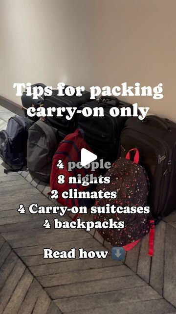 Corinne Morahan on Instagram: "Here’s how to make packing easier for an 8 day international trip (my kids are 10 and 14).

1. Only carryon, every time. That means outfits need to be planned in advance, reworn, and mixed and matched. 
2. Wear your comfiest shoes and pack only one other pair. 
3. Travel size toiletries. We try to buy travel sizes of our favorite brands. 
4. Packing cubes help maximize space. 
5. Everyone brings a backpack with all their electronics, snacks, a book, and their bulkiest layer. 
6. Make sure all devices are charged and everything is downloaded!
7. Everyone gets their own international adapter. 
8. On the way back, since everything is dirty, one suitcase has all lights, one darks, one dry cleaning, and one for shoes and toiletries. This makes unpacking a breeze. Packing For 4 Days In A Carry On, Pack For 5 Days In A Carry On, How To Pack For 7 Days In A Carry On, How To Pack A Carry On For 15 Days, Pack One Month In A Carry On, 8 Days, One Suitcase, Carry On Packing, Travel Size Toiletries