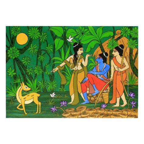 It's belongs to Ramayana. Golden deer (ART_3324_76770) - Handpainted Art Painting - 24in X 18in By Artist Chetan Katigar Please click here to buy this painting https://www.fizdi.com/golden-deer-art_3324_76770-handpainted-art-painting-24in-x-18in/ #fizdiofficial #acrylic #canvas #acrylicpainting #painting #ramayan #ramayana #ram #hinduism #instagood #art #god #rama #indian Ramayan Drawing Scene, Madhubani Painting Ramayana, Ramayana Drawing Easy, Ramayana Paintings Art, Ramayan Drawing Easy, Ram Madhubani Painting, Ramayana Paintings, Ramayan Drawing, Ramayana Drawing