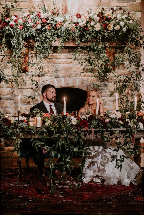 Bride And Groom Table Greenery, Fall Wedding Bride And Groom Table, Boho Bride And Groom Table Decor, Head Table For Wedding, Enchanted Forest Wedding Decorations, Bride And Groom Head Table, Main Table Wedding, Forest Wedding Decorations, Mountain Wedding Decor