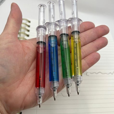 novelty pens shaped like syringes Syringe Pen, Student Paramedic, Hypodermic Needle, Pen Set Gift, Medical School Inspiration, Recipes Snacks, Snapchat Streak, Medical Staff, Nurse Doctor