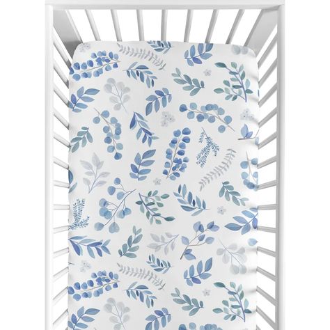 Sweet Jojo Designs Botanical Leaf Fitted Crib Sheet | Wayfair Blue Floral Nursery, Mini Crib Bedding, Best Crib, Pink Sheets, Baby Sheets, Portable Crib, Boho Watercolor, Mini Crib Sheets, Crib Toddler Bed