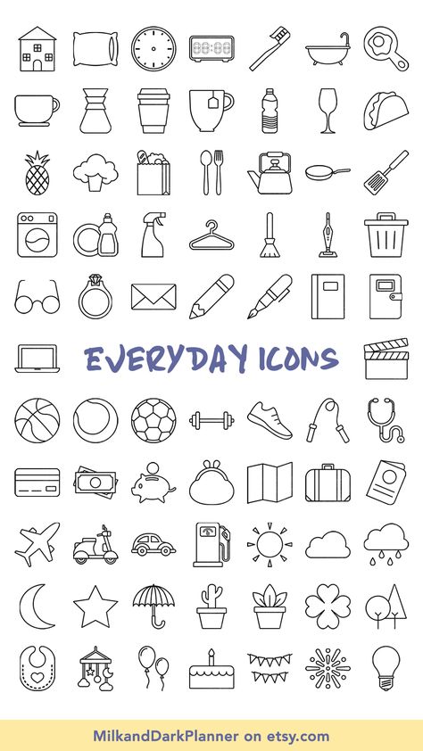 Icons For Journaling, Bullet Journal Events Page, Digital Planner Icons, Planner Icons Doodle, Embroidery Journal Icons, Bujo Icons, Planner Illustrations, Journal Icon, Filofax Diy