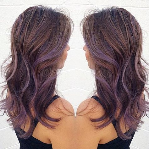 This #hairinspo from @chiyukihair is giving us all of the tousled wave feels 🙀 Tag a friend who needs some purple in their lives! Brown Hair With Lavender, Hair With Lavender Highlights, Lavender Balayage Brunette, Brown Hair With Lavender Highlights, Lavender Balayage, Purple Brown Hair, Lavender Highlights, Purple Hair Highlights, Lavender Hair Colors