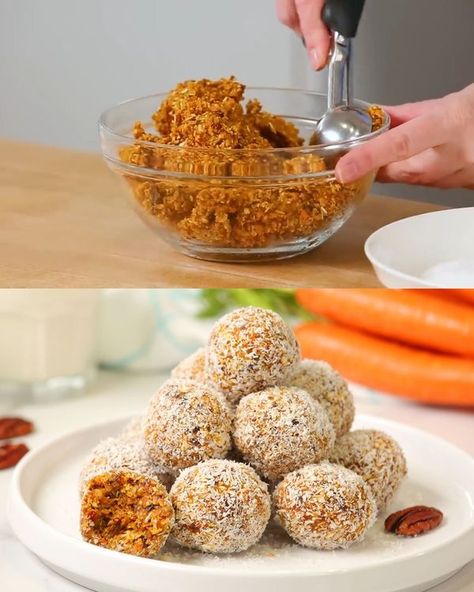 No Bake Carrot Cake, Carrot Cake Bites, Energy Bites Recipe, Energy Bites Healthy, No Bake Energy, Snack Balls, Energy Bites Recipes, No Bake Energy Bites, Healthy Carrot Cakes