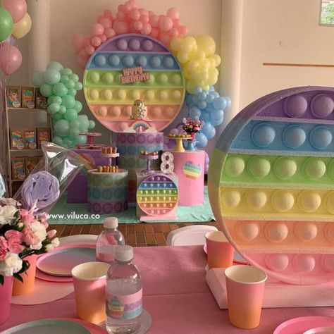 Popit Birthday Decor, Pop It Party Decorations, Pop It Themed Birthday Party, Pop It Birthday Party Theme, Lego Girls Birthday Party, Popit Party, Cinderella Birthday Party Decorations, Pop It Party, It Party