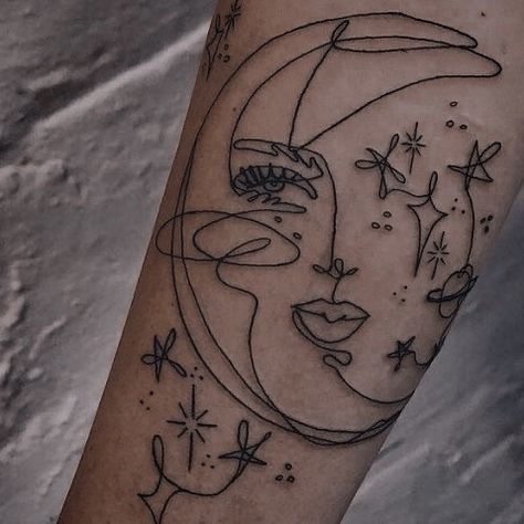 Woman With Moon Tattoo, Celestial Patchwork Tattoos, Eras Tattoo, Moon Face Tattoo, 222 Tattoos, Inspiration Tattoos, Tattoos Geometric, Discreet Tattoos, Dainty Tattoos