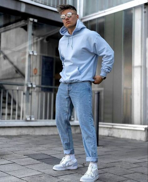 Very nice same as the publication exactly like the photo my daughter happy to receive the beautiful product Trendy Mens Jeans, Blue Hoodie Outfit, Mens Clothing Trends, Denim Outfit Men, Hoodie Outfit Men, Light Blue Hoodie, Boys Fashion Trends, Outfits For Spring, Jeans Outfit Men