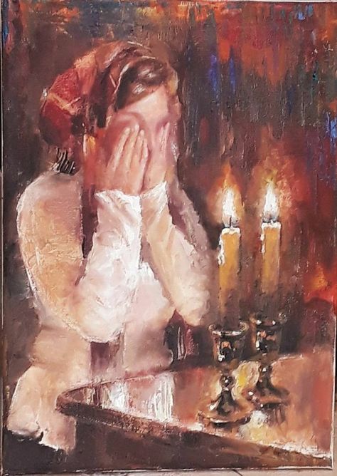 Candles Painting, Judaism Art, Judaica Paintings, Jewish Artwork, Shabbat Shalom Images, Shabbat Candles, Judaica Art, Jewish Women, Jewish Culture