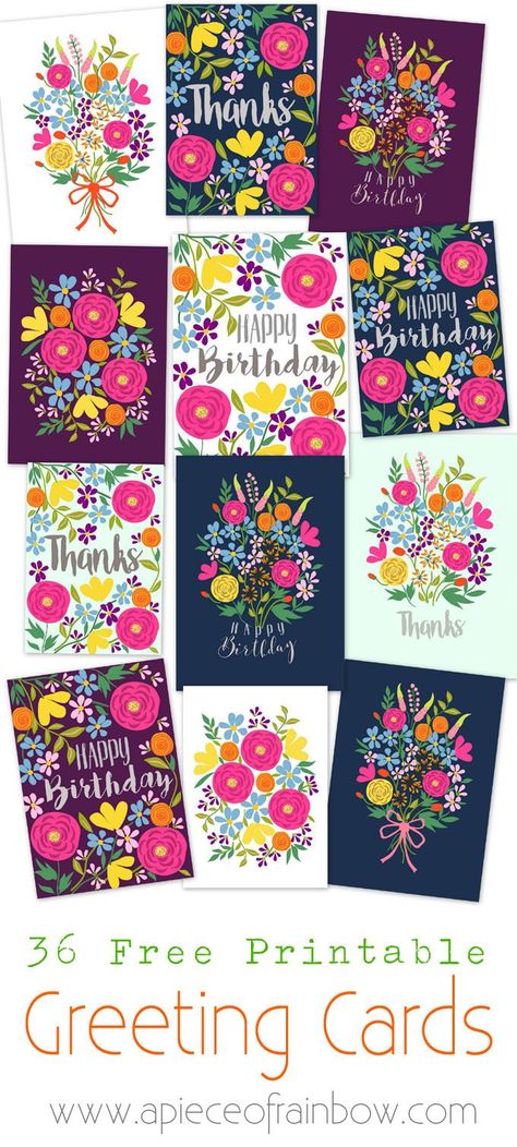 A set of 36 glorious floral printable greeting cards - free templates to download and make your own beautiful Birthday, Thank-you and blank greeting cards - A Piece Of Rainbow Birthday Card Template Free, Free Printable Birthday Cards, Gratis Printables, Happy Birthday Cards Printable, Free Printable Cards, Birthday Cards For Mom, Free Greeting Cards, Birthday Card Template, Greeting Card Template