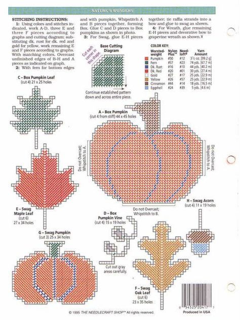 Leaves & pumpkins -- plastic canvas Plastic Canvas Fall Wreath, Plastic Canvas Fall Leaves, Plastic Canvas Projects Free, Plastic Canvas Pumpkin Patterns, Fall Plastic Canvas Patterns Free, Fall Plastic Canvas Patterns, Plastic Canvas Thanksgiving Patterns, Thanksgiving Plastic Canvas Patterns, Plastic Canvas Fall