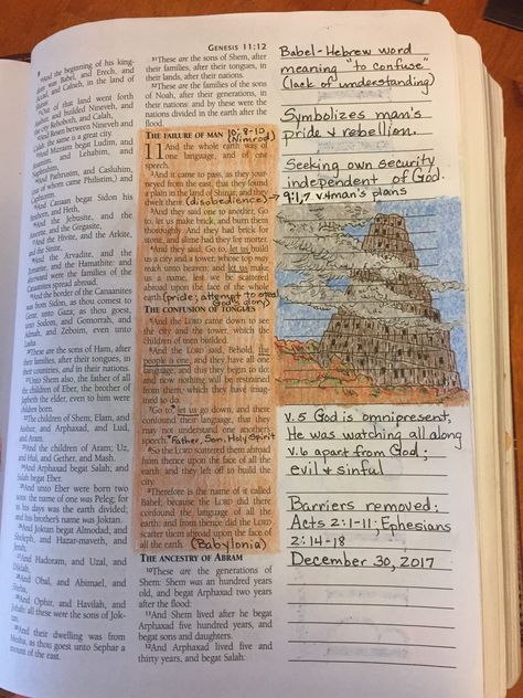 Genesis 11:1-9 Genesis 11 Bible Journaling, Genesis 28, Genesis 11, Inspire Bible, Bible Drawing, Inspire Bible Journaling, Bible Study Notes, Illustrated Faith, Bible Art Journaling