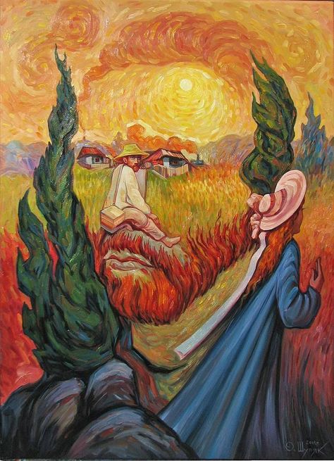 This warm vibrant tribute to our beloved Vincent Van Gogh falls nothing short of amazing Van Gogh Wallpaper, Double Portrait, Artist Van Gogh, Illusion Paintings, Vincent Van Gogh Art, Hidden Images, Vincent Van Gogh Paintings, Arte Van Gogh, Art Parody