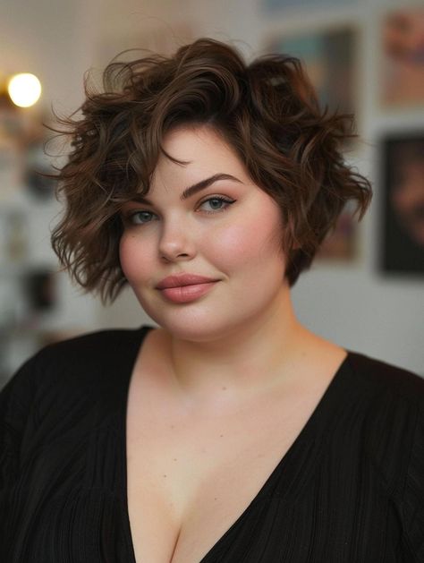 Curly Haircuts Round Face, Chubby Face Short Hair, Short Curly Hair With Bangs Round Face, Curly Pixie Haircut For Chubby Faces, Short Curly Haircuts For Round Faces, Round Face Curly Hair, Haircuts For Chubby Faces, Women With Round Faces, Haircut For Round Faces