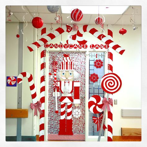 Peppermint Forest Door Decorations, Nut Cracker Door Decoration, Peppermint Classroom Door Decoration, Candy Christmas Door Decorations, Christmas Candy Door Decorations, Peppermint Door Decoration, Candy Cane Lane Hallway Decorations, Candy Cane Lane Classroom Door, Candy Cane Door Decorations Classroom