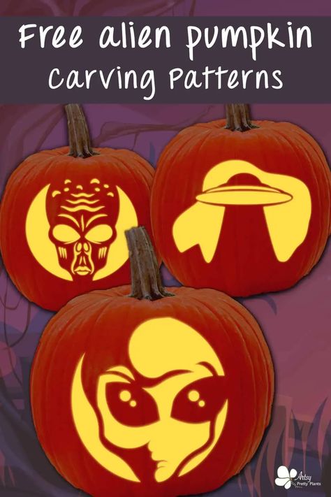 Who said Halloween couldn't be out of this world? With these 15 free alien pumpkin carving patterns, we're turning Jack-o'-lanterns into Jack-o'-aliens. Get ready to make the coolest Halloween decor in the neighborhood! #HalloweenCrafts #halloweendecor #halloweenideas #pumpkinstencils #pumpkintemplates Alien Pumpkin Stencil, Alien Jack O Lantern, Pumpkin Carving Patterns Printable, Alien Pumpkin Carving, Easy Pumpkin Designs, Alien Pumpkin, Printable Stencils, Halloween Pumpkin Carving Stencils, Pumpkin Carving Designs