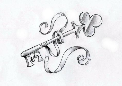 Drawings With Flowers, Lock And Key Tattoos, Dragonfly Drawings, Key Tattoo Designs, Tattoo Lettering Alphabet, Key Tattoos, Key Tattoo, Color Pencil Illustration, Lock And Key