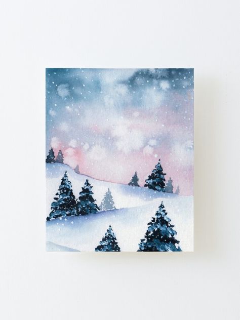 Aquarell Painting Ideas, Snowy Watercolor, Xmas Paintings, Winter Landscape Watercolor, Watercolor Winter Landscape, Xmas Watercolor, Watercolour Winter, Painted Christmas Cards, Trees Painting