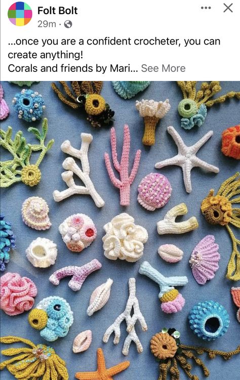 Crochet Coral Reef Pattern Free, Crochet Shells, Crochet Fish Patterns, Crochet Sea Creatures, Crochet Fish, Form Crochet, Crochet Plant, Sweater Crochet, Freeform Crochet