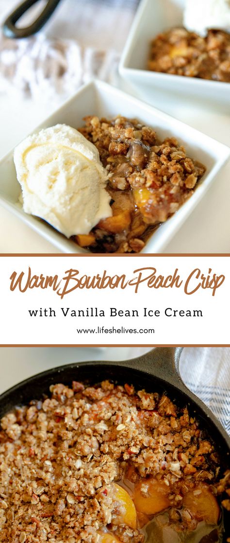 Ice Cream Peach, Bourbon Dessert, Boozy Baking, Crisp Desserts, Meet The Author, Bean Ice Cream, Peach Recipes, Peach Ice Cream, Peach Crisp